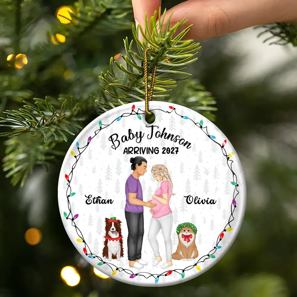 Dog Parents To Human Parents Baby Expecting - Personalized Ceramic Ornament - Christmas Gift for Pregnant Woman
