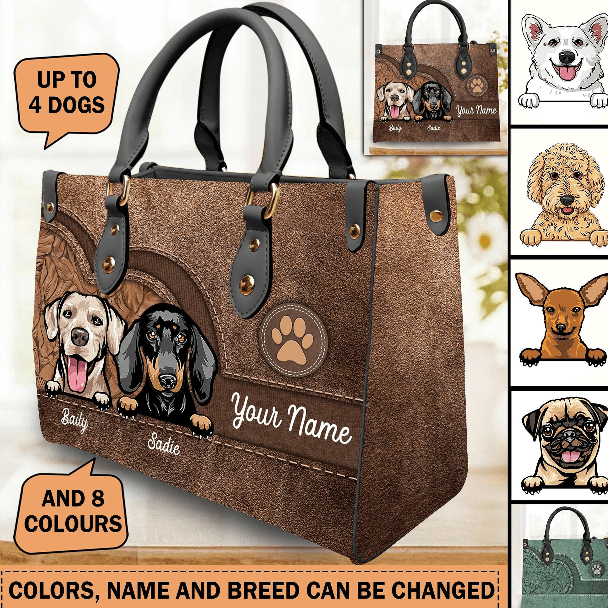 Dog Colorful Personalized Dog Leather Bag, Gift For Dog Lovers, Dog Mom, Dog Dad, Dog Owner Gift, Birthday Gift, Custom Dog Leather Handbag
