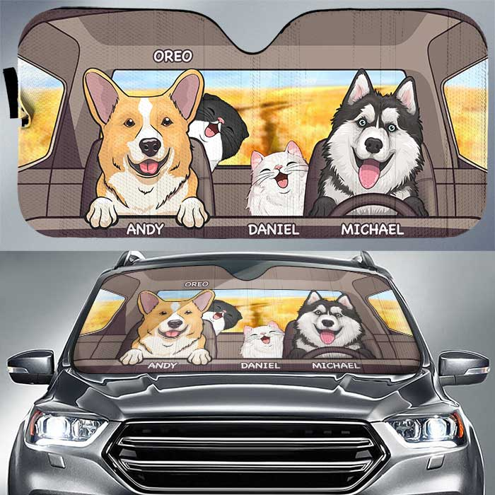 Dogs And Cats -  Personalized Auto Windshield Sunshade, Custom Car Window Protector - Gift For Dog/Cat Owners, Dog/Cat Lovers