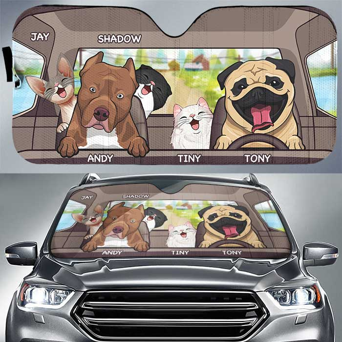 Dogs And Cats -  Personalized Auto Windshield Sunshade, Custom Car Window Protector - Gift For Dog/Cat Owners, Dog/Cat Lovers