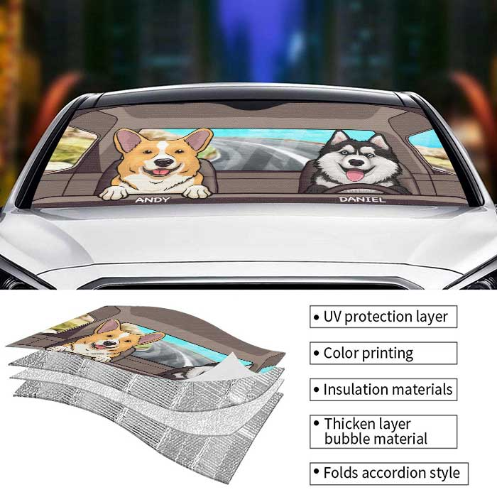 Dogs And Cats -  Personalized Auto Windshield Sunshade, Custom Car Window Protector - Gift For Dog/Cat Owners, Dog/Cat Lovers