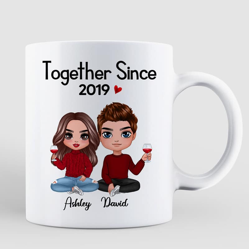 Doll Couple Sitting - Personalized Custom Mug - Gift For Her/Him, Husband/Wife, Couples on Anniversary, Valentine's Day
