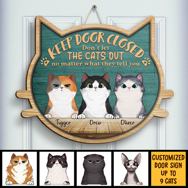 Welcome To Our Home Peeking Cats - Personalized Custom Shaped Wood Sign - Gift for Cat Lovers, Cat Mom, Cat Dad