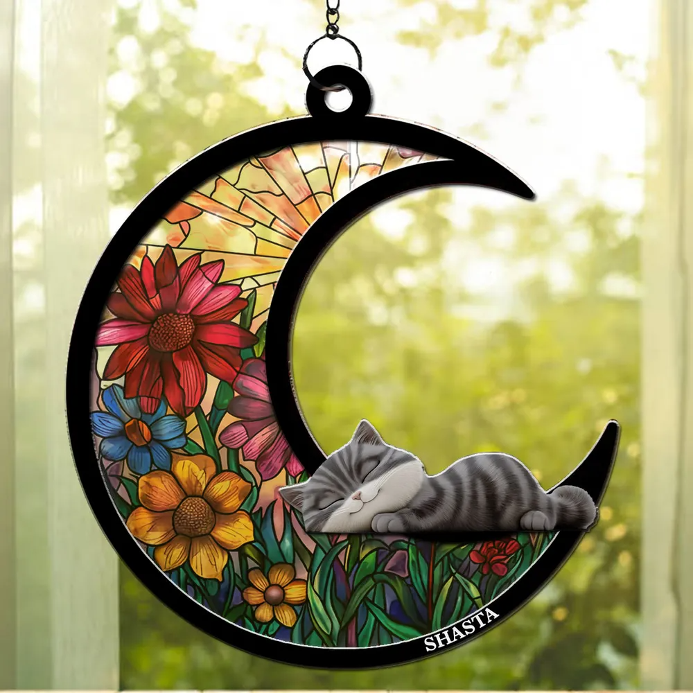 Dreaming Of Love - Personalized Window Hanging Suncatcher Ornament - Gift For Cat Mom, Cat Dad, Cat Lovers