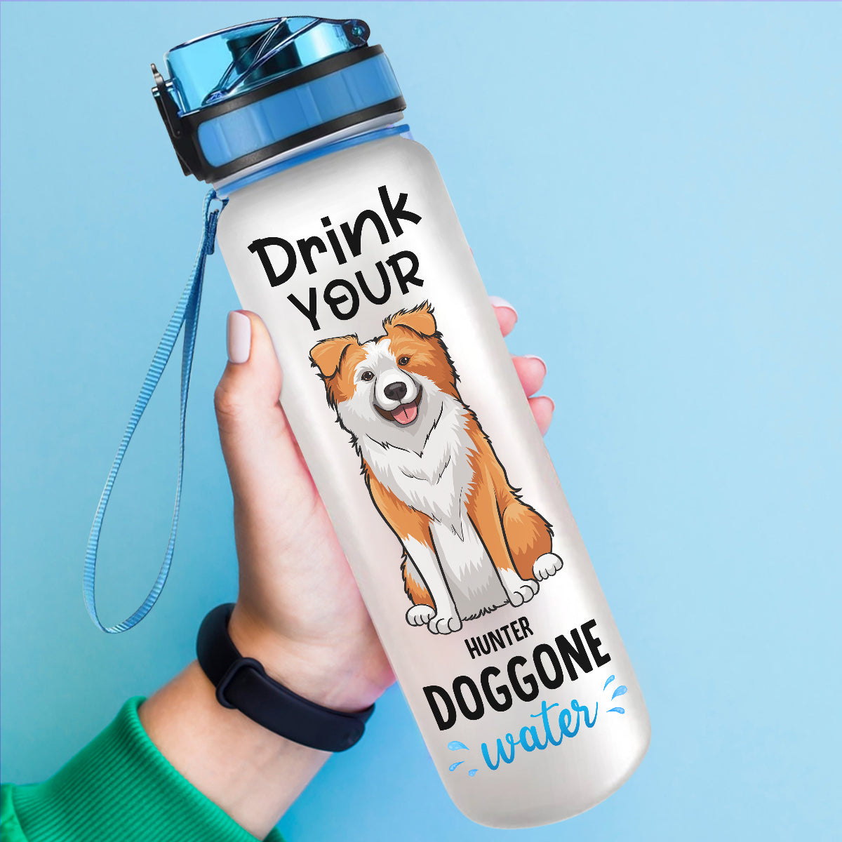 Drink Your Doggone Water - Personalized Custom Water Tracker Bottle - Gift For Dog Mom, Dog Dad, Dog Lovers