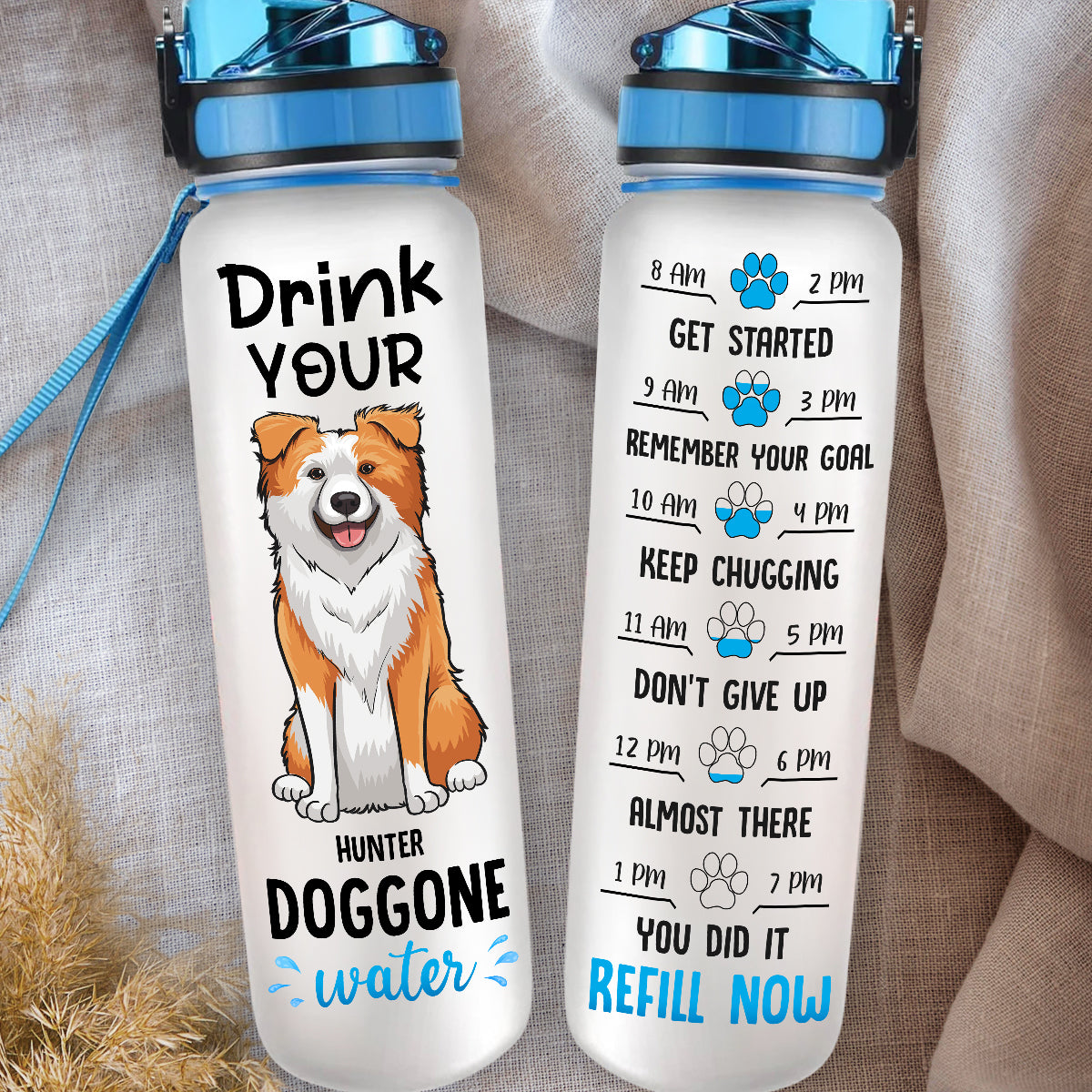 Drink Your Doggone Water - Personalized Custom Water Tracker Bottle - Gift For Dog Mom, Dog Dad, Dog Lovers