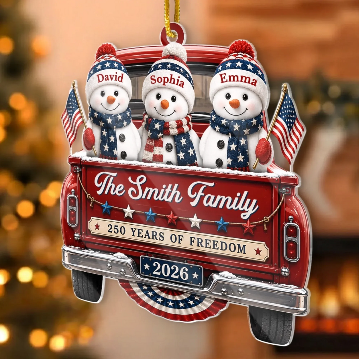 Driven By Love United By Freedom - Personalized Custom Shaped Acrylic Ornament - America 250th Anniversary Christmas Gifts For Mom, Dad, Brother, Sister