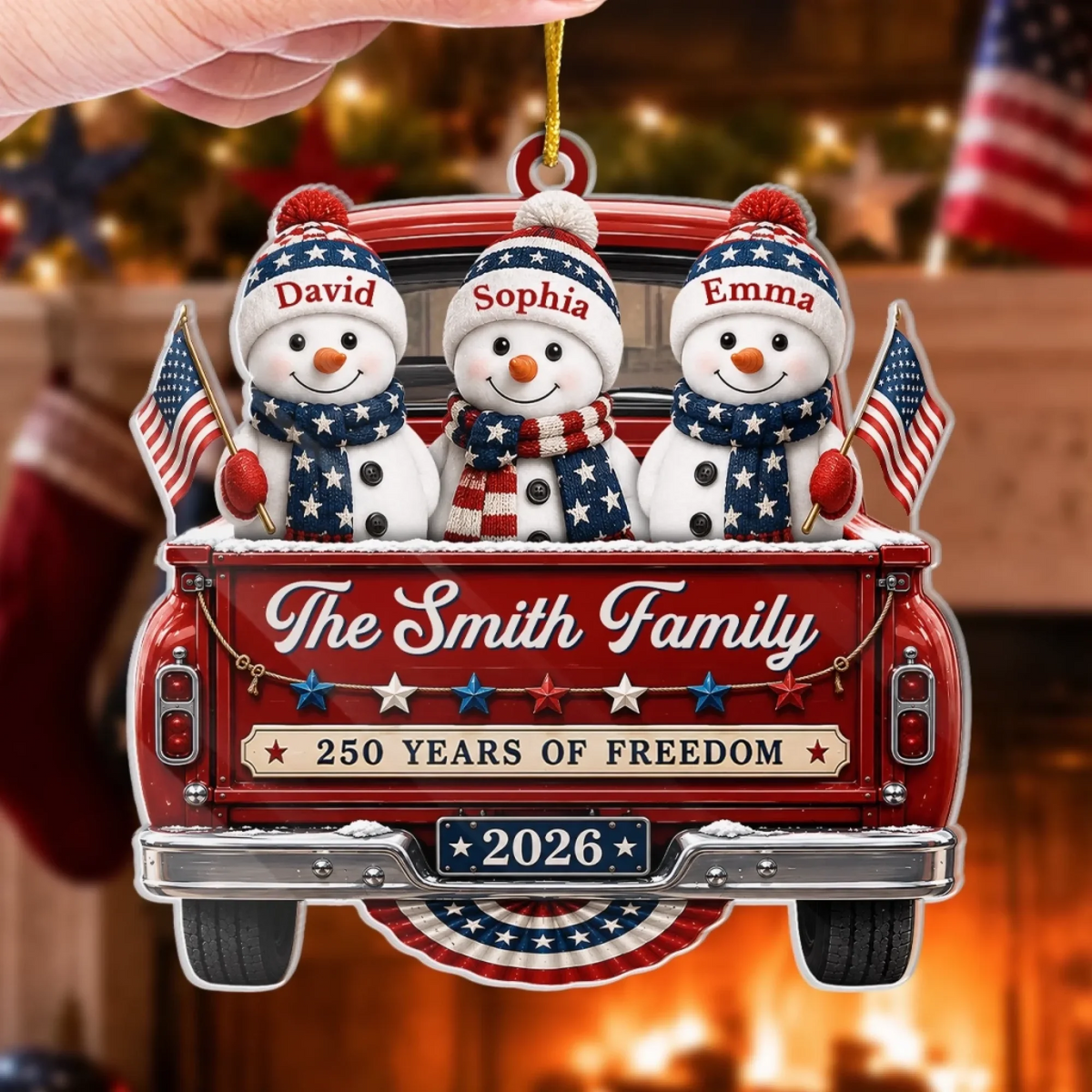 Driven By Love United By Freedom - Personalized Custom Shaped Acrylic Ornament - America 250th Anniversary Christmas Gifts For Mom, Dad, Brother, Sister