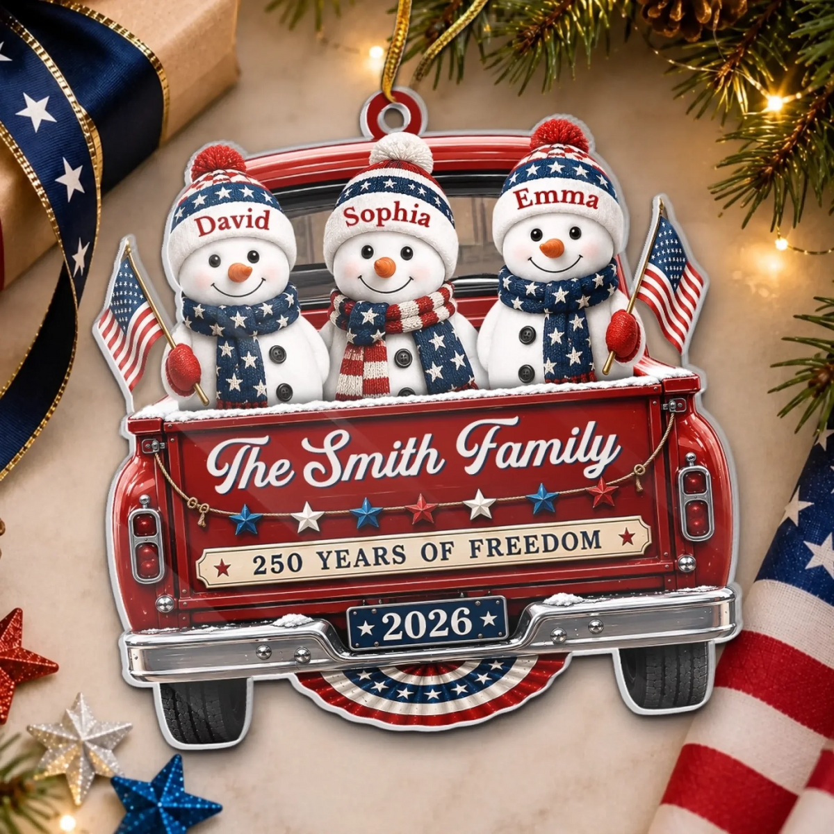 Driven By Love United By Freedom - Personalized Custom Shaped Acrylic Ornament - America 250th Anniversary Christmas Gifts For Mom, Dad, Brother, Sister