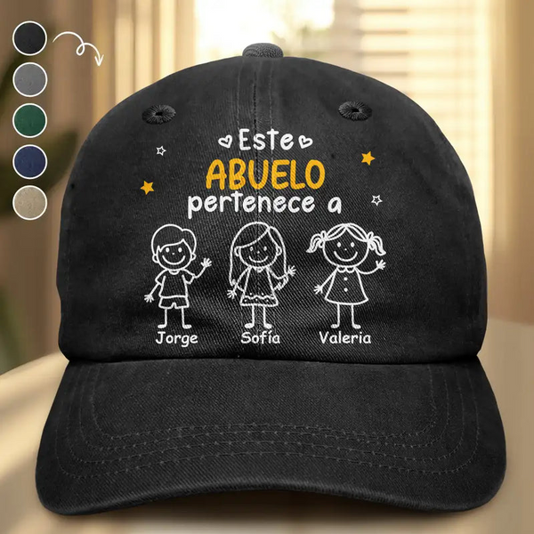 Este Abuelo Papá Pertenece A - Gorra De Denim Lavado Vintage Personalizada - Regalo Para Papá, Papá o Abuelo