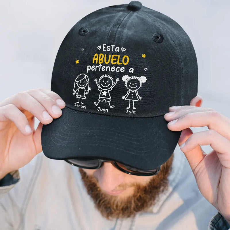 Este Abuelo Papá Pertenece A - Gorra De Denim Lavado Vintage Personalizada - Regalo Para Papá, Papá o Abuelo