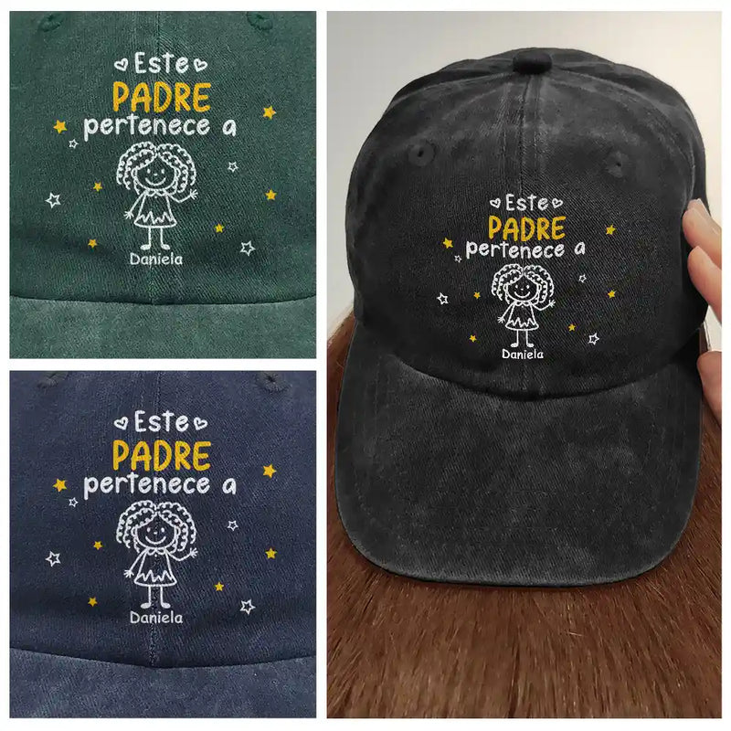 Este Abuelo Papá Pertenece A - Gorra De Denim Lavado Vintage Personalizada - Regalo Para Papá, Papá o Abuelo