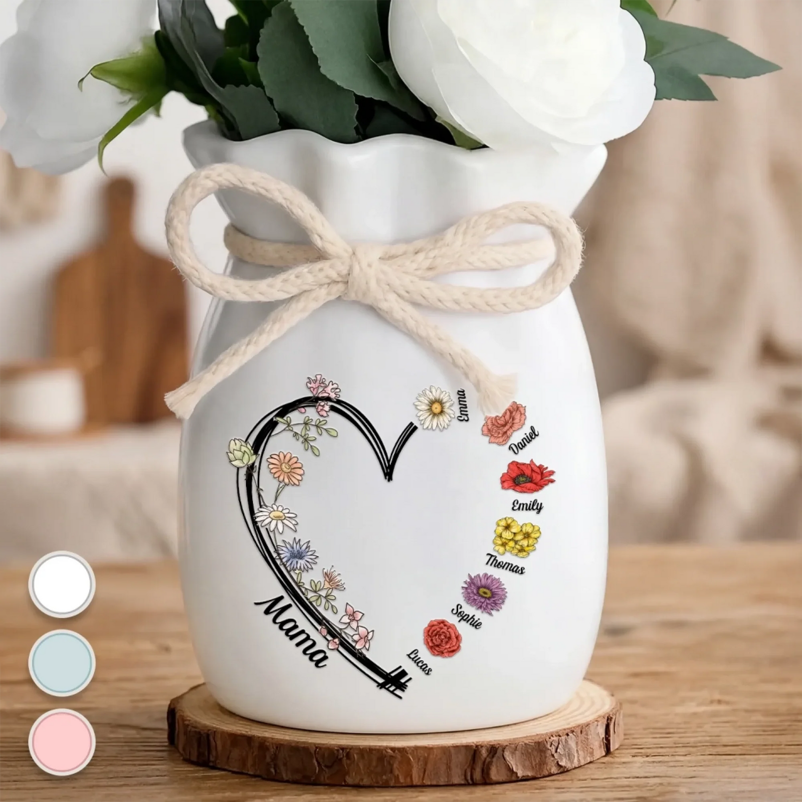 Every Bloom Belongs To Mama - Personalized Flower Vase With Ribbon - Mother's Day Gift For Mom, Mama, Grandma