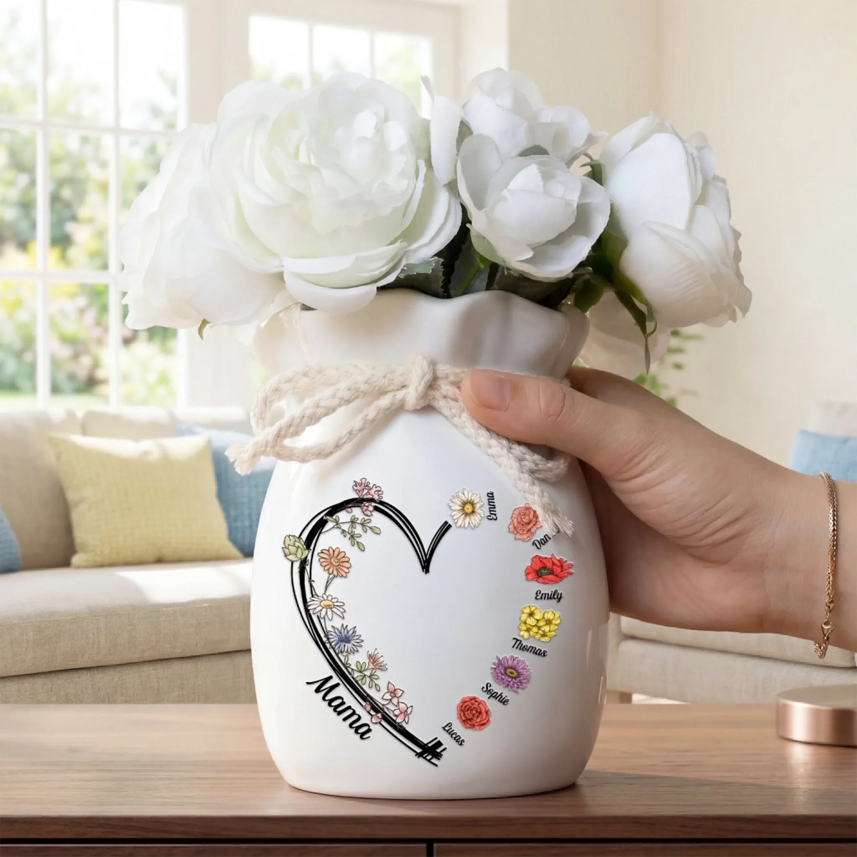 Every Bloom Belongs To Mama - Personalized Flower Vase With Ribbon - Mother's Day Gift For Mom, Mama, Grandma