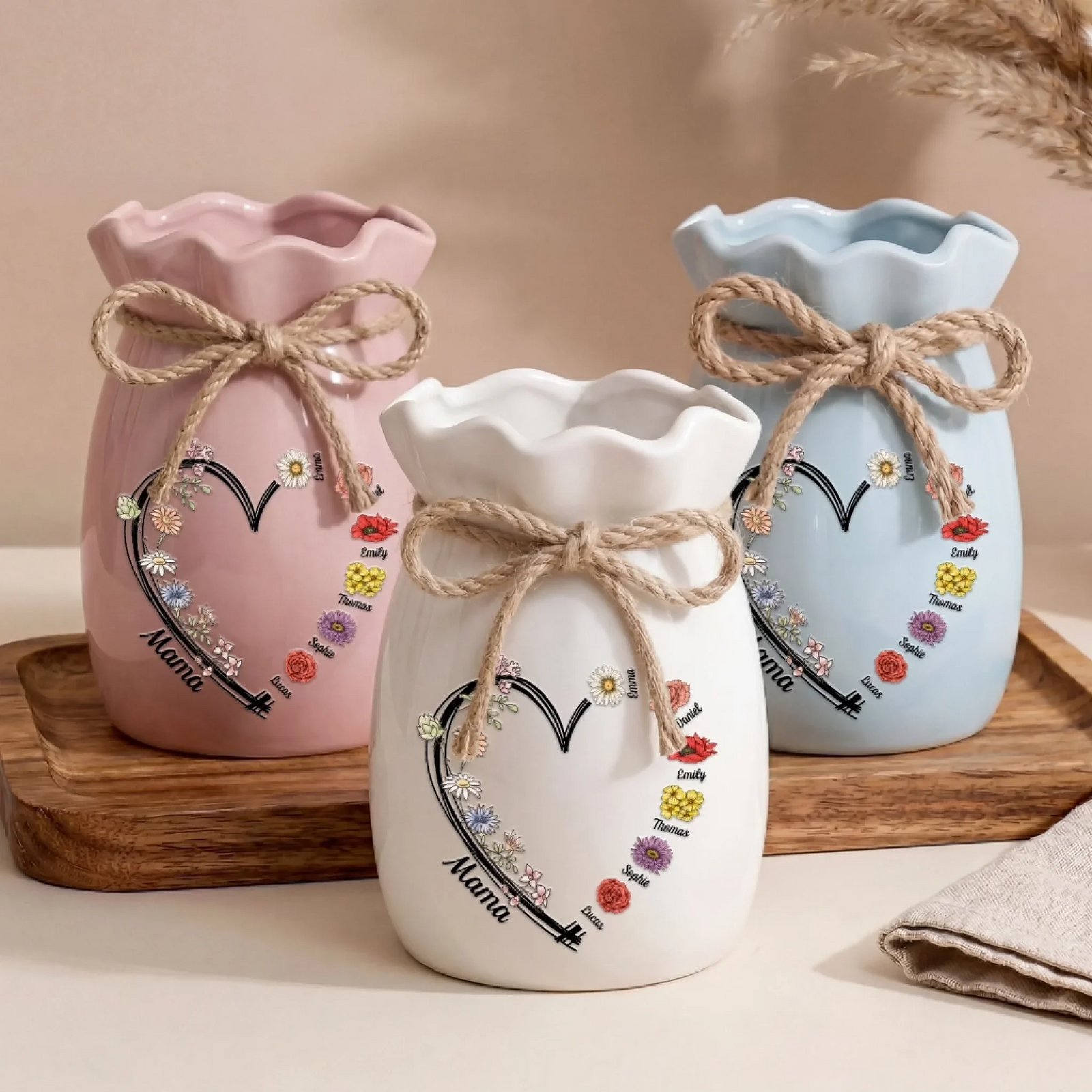 Every Bloom Belongs To Mama - Personalized Flower Vase With Ribbon - Mother's Day Gift For Mom, Mama, Grandma