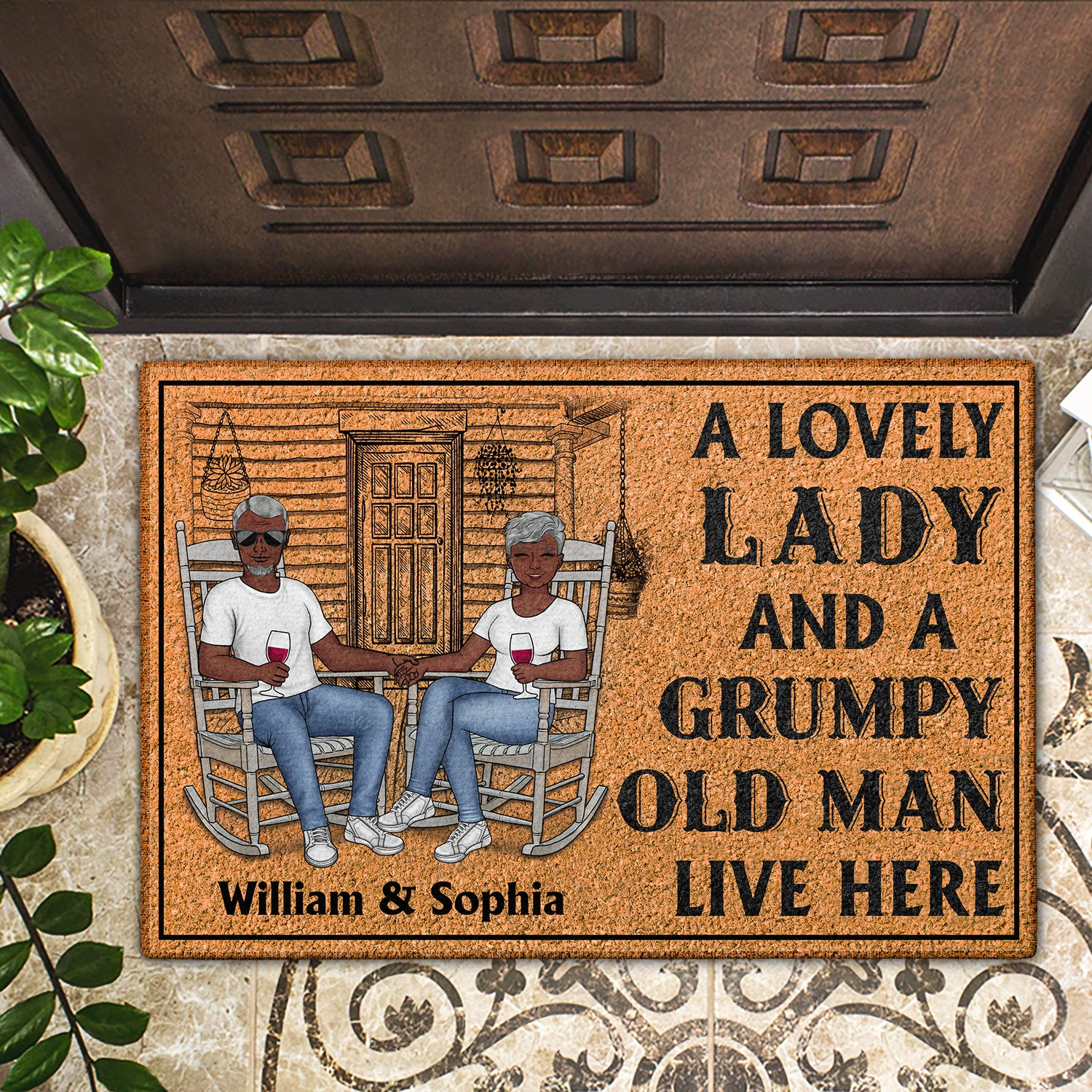 Family Couple Custom Doormat - A Lovely Lady And A Grumpy Old Man Live Here - Personalized Gift for Couple 2