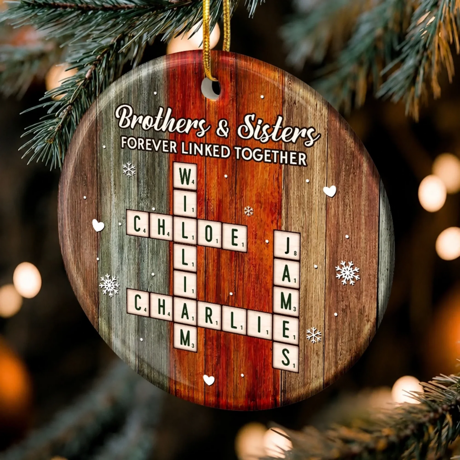 Family Crosswords Forever - Personalized Ceramic Ornament - Christmas Birthday Gifts For Mom, Dad, Brother, Sister
