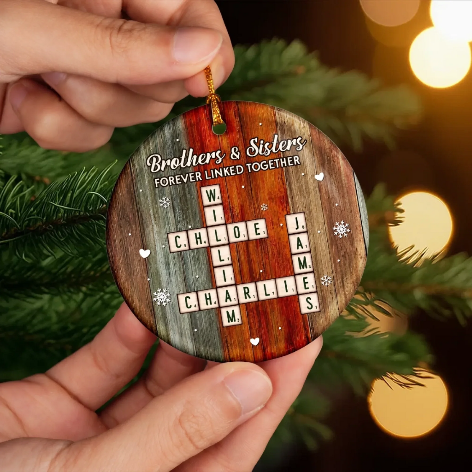 Family Crosswords Forever - Personalized Ceramic Ornament - Christmas Birthday Gifts For Mom, Dad, Brother, Sister