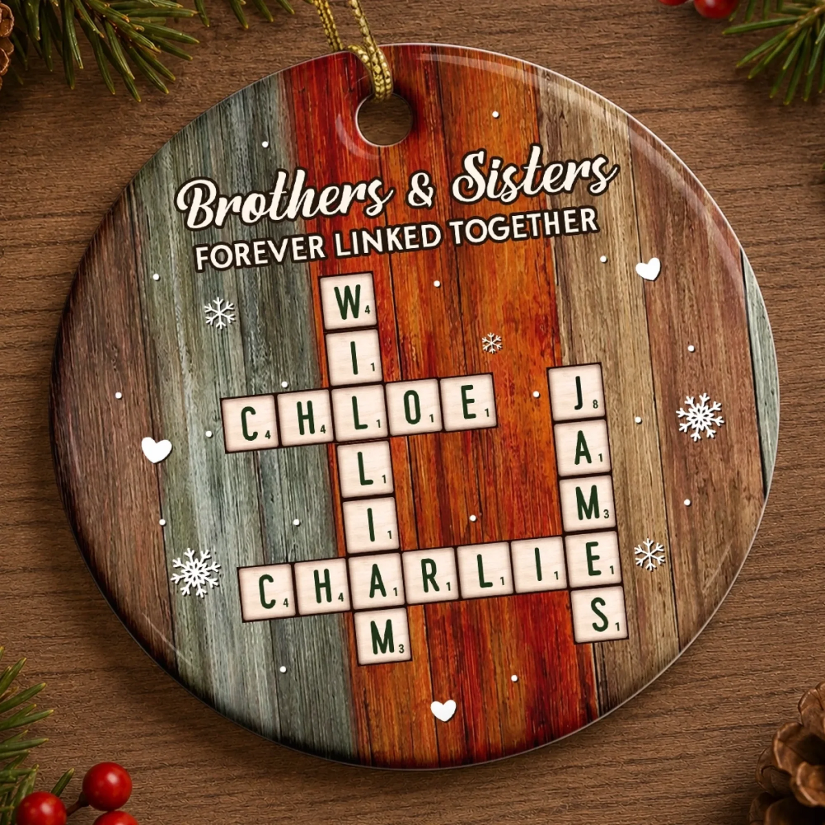 Family Crosswords Forever - Personalized Ceramic Ornament - Christmas Birthday Gifts For Mom, Dad, Brother, Sister