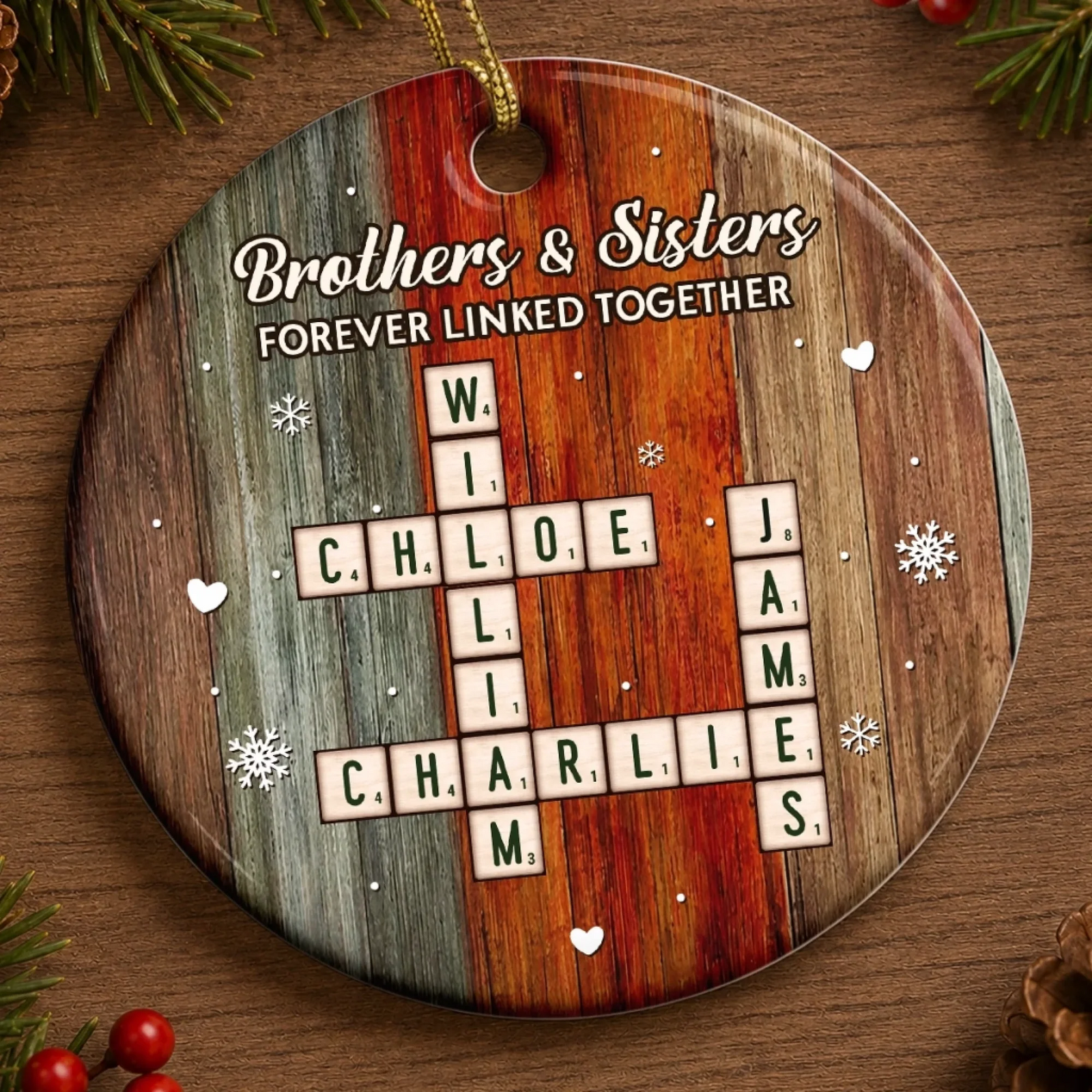 Family Crosswords Forever - Personalized Ceramic Ornament - Christmas Birthday Gifts For Mom, Dad, Brother, Sister