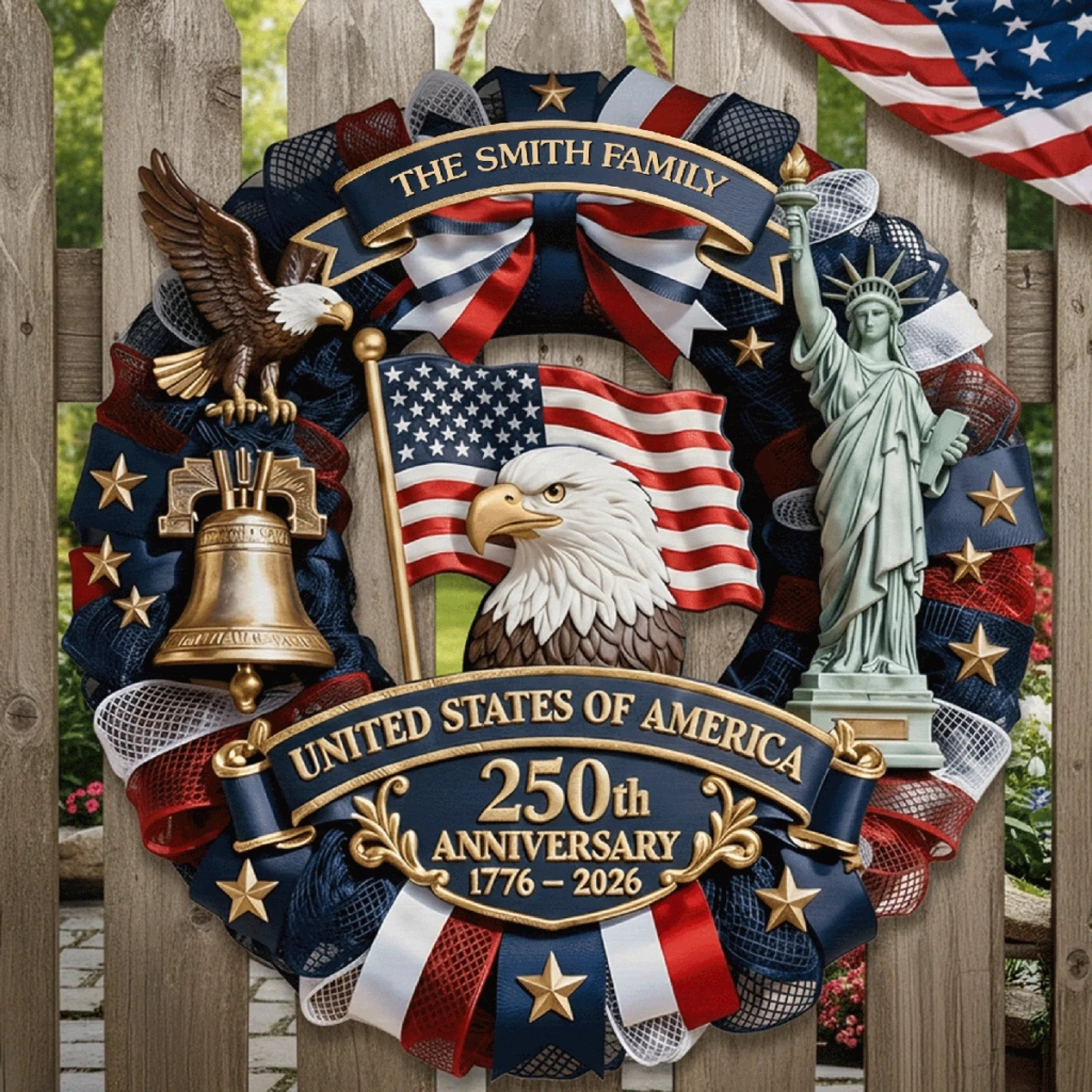 Family Forever United America 250th - Personalized Custom Shaped Wood Sign - America 250th Anniversary Gifts For Family, Mom, Dad, Brother, Sister