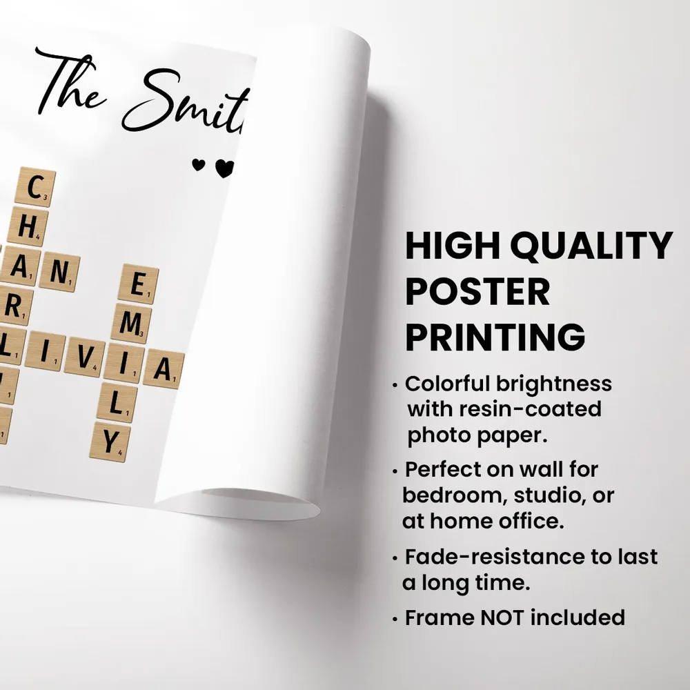 Personalized Custom Photo Family Make Your Own Crossword canvas print, room placement ideas for bedroom, desk, kitchen