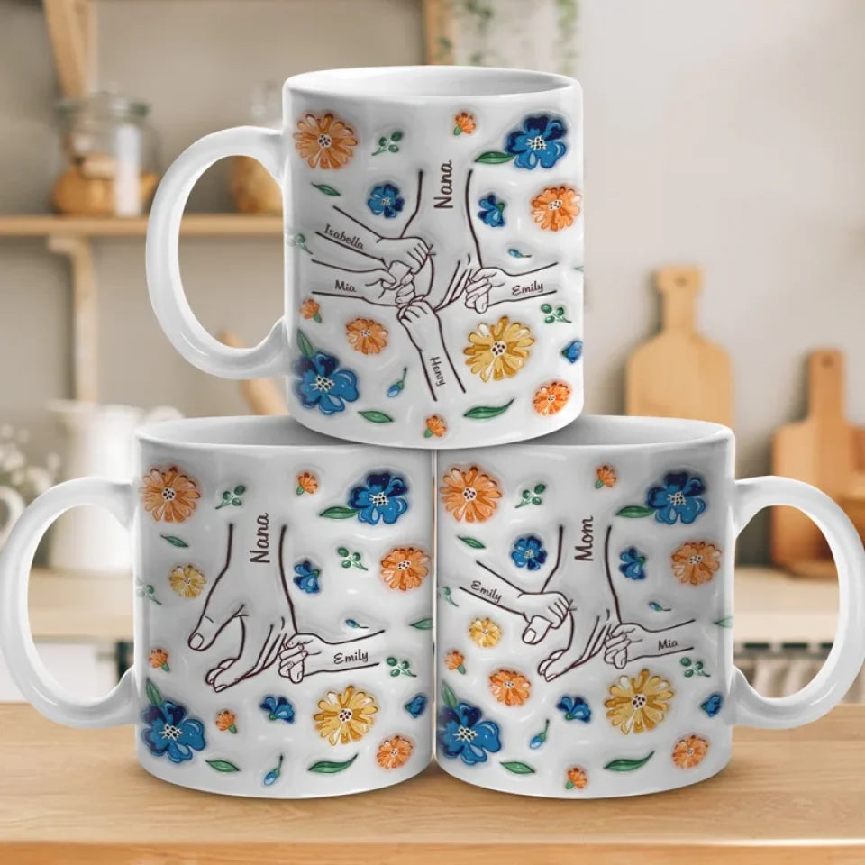 Family Over Everything Grandma Hold Our Hands - Personalized 3D Inflated Effect Printed Mug - Gift Ideas For Mom, Grandma, Nana