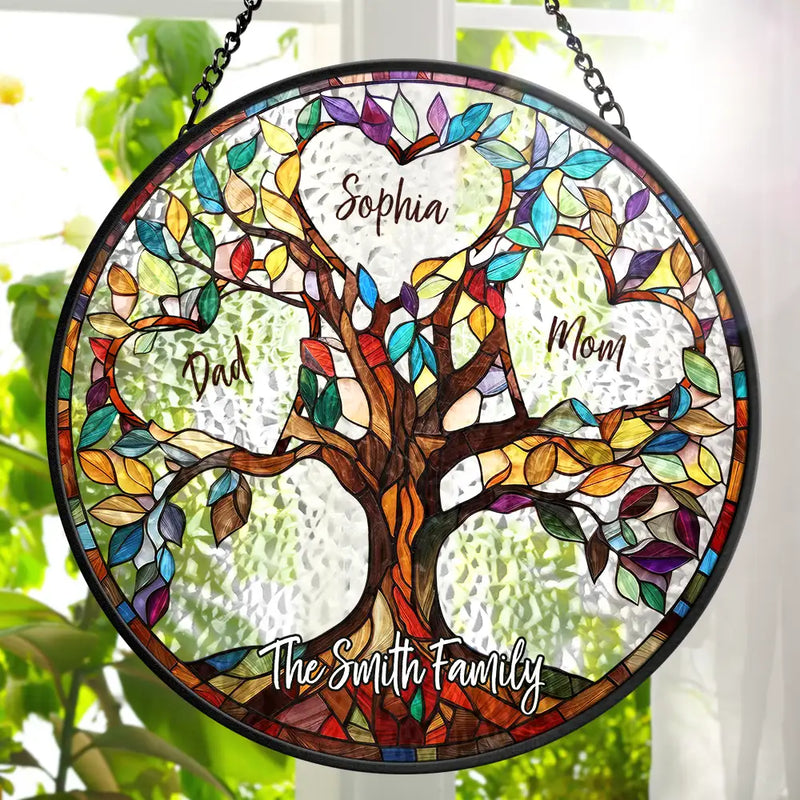 Family Unbreakable Bond Tree Of Life - Personalized Stained Glass Window Hanging Suncatcher - Gift For Family Members, Mom and Dad