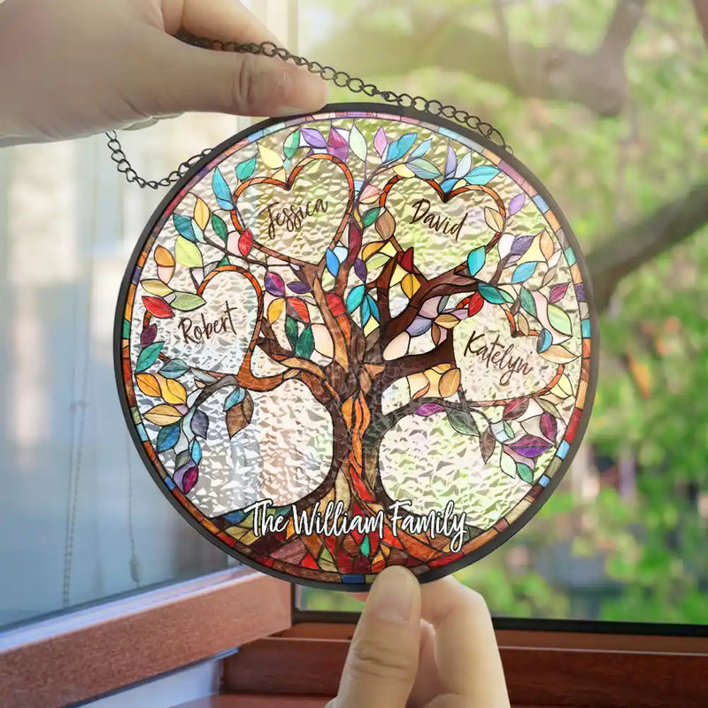 Family Unbreakable Bond Tree Of Life - Personalized Stained Glass Window Hanging Suncatcher - Gift For Family Members, Mom and Dad