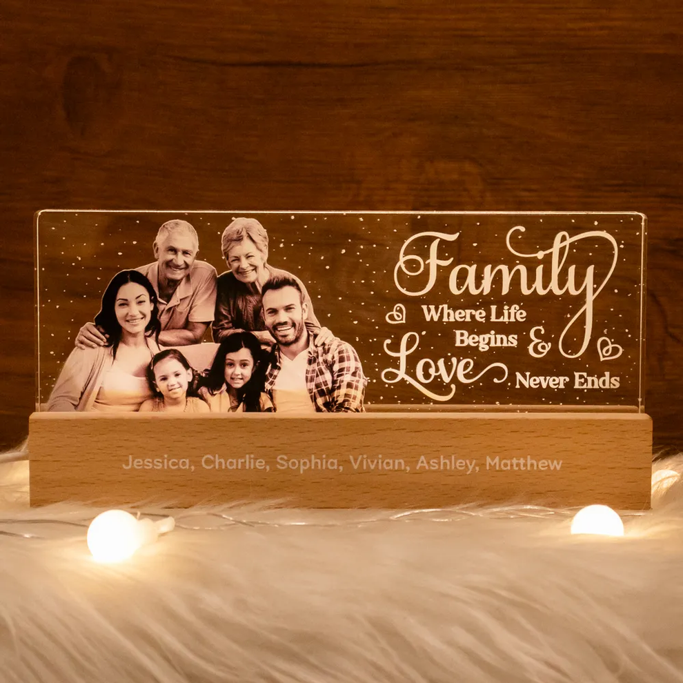 Family Where Life Begins &amp; Love Never Ends - Personalized Acrylic LED Night Light - Gift For Family Members, Mom and Dad
