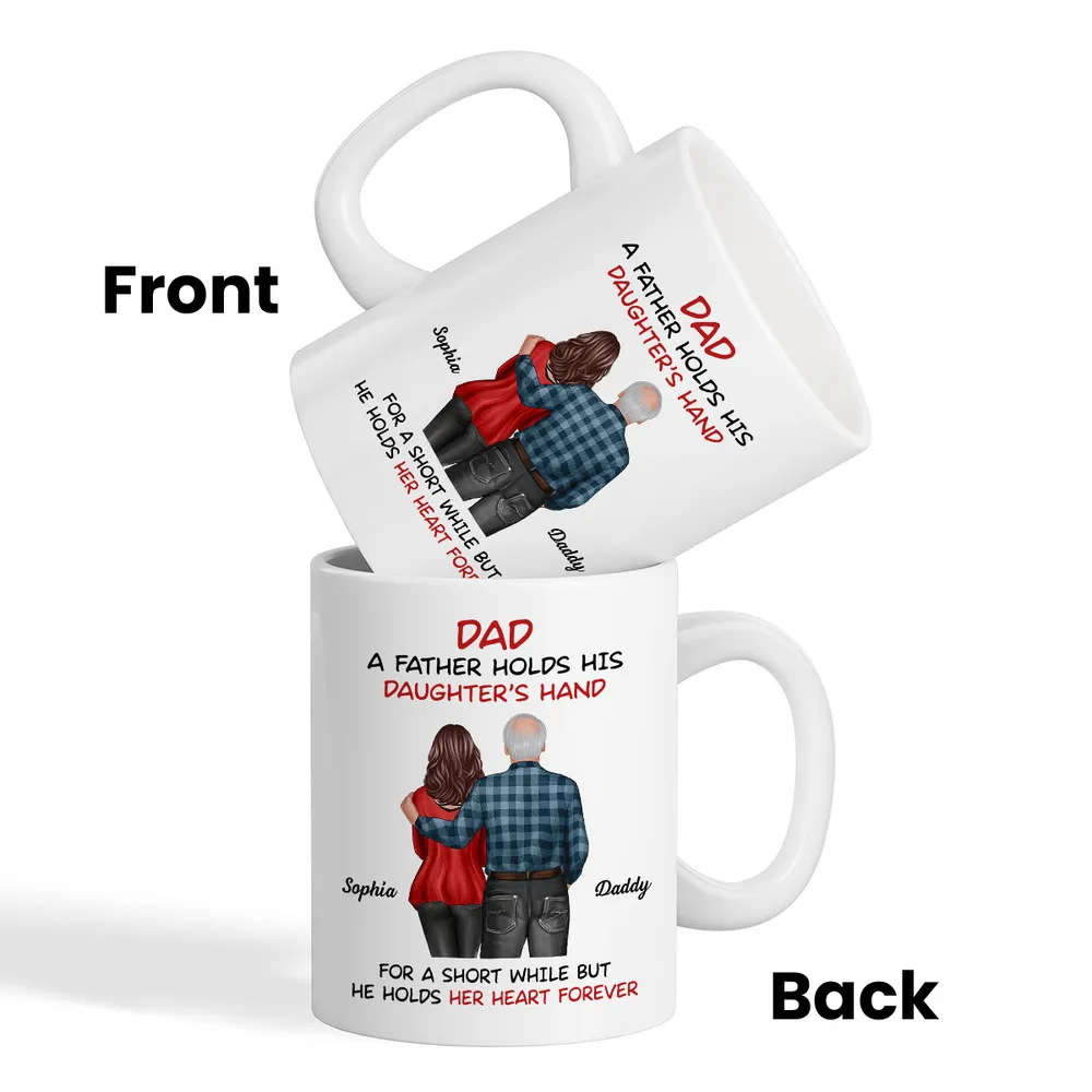 Father Daughter Son Standing Back View - Personalized Custom Mug - Father's Day, Birthday Gift For Dad, Daddy