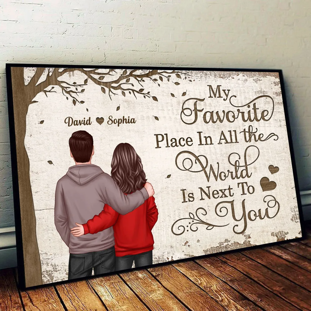 Couple's Custom Canvas Print: Personalized Back View - "My Favorite Place In The World" - Anniversary Gift for Wife, Husband, Her or Him 2