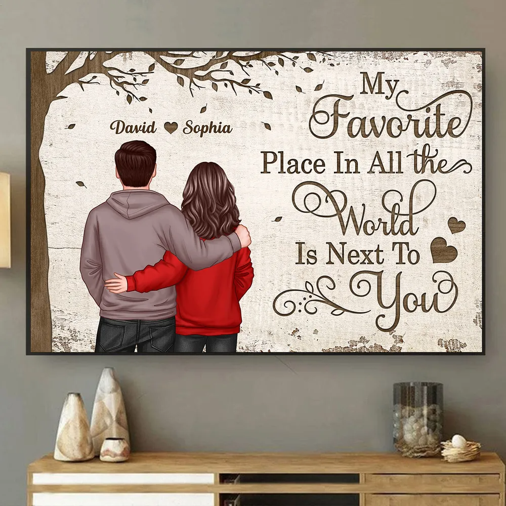 Couple's Custom Canvas Print: Personalized Back View - "My Favorite Place In The World" - Anniversary Gift for Wife, Husband, Her or Him 1