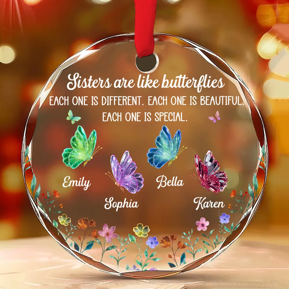 Festive Sister Love - Personalized Circle Glass Ornament - Christmas Gift For Besties, Sisters, Siblings