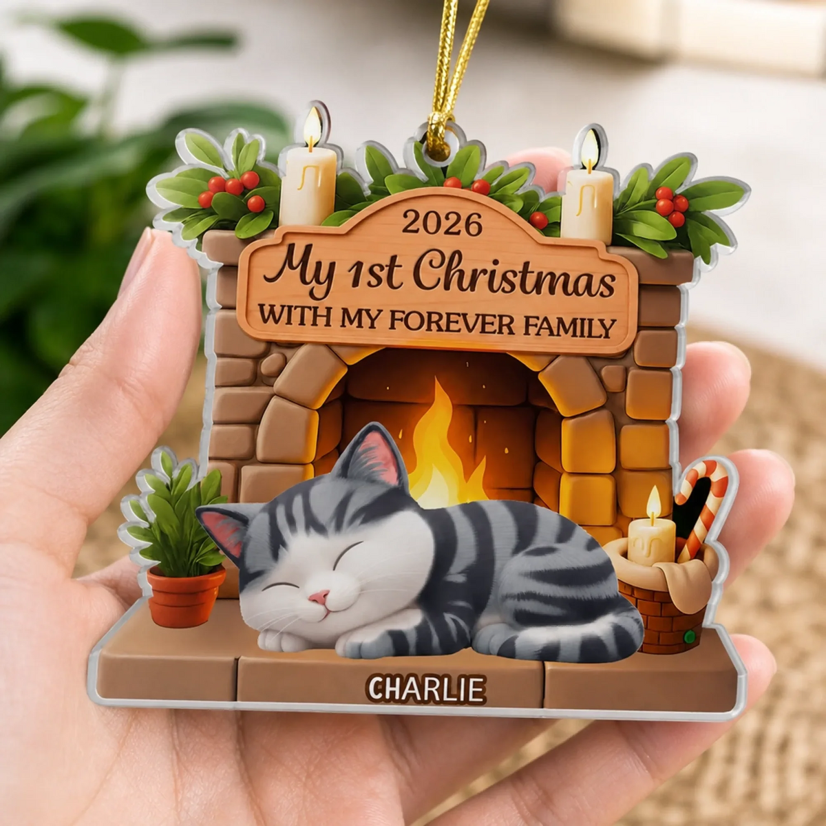 First Christmas With My Forever Family Cat Lovers - Personalized Custom Shaped Acrylic Ornament - Christmas Gift for Cat Lovers, Cat Mom, Cat Dad