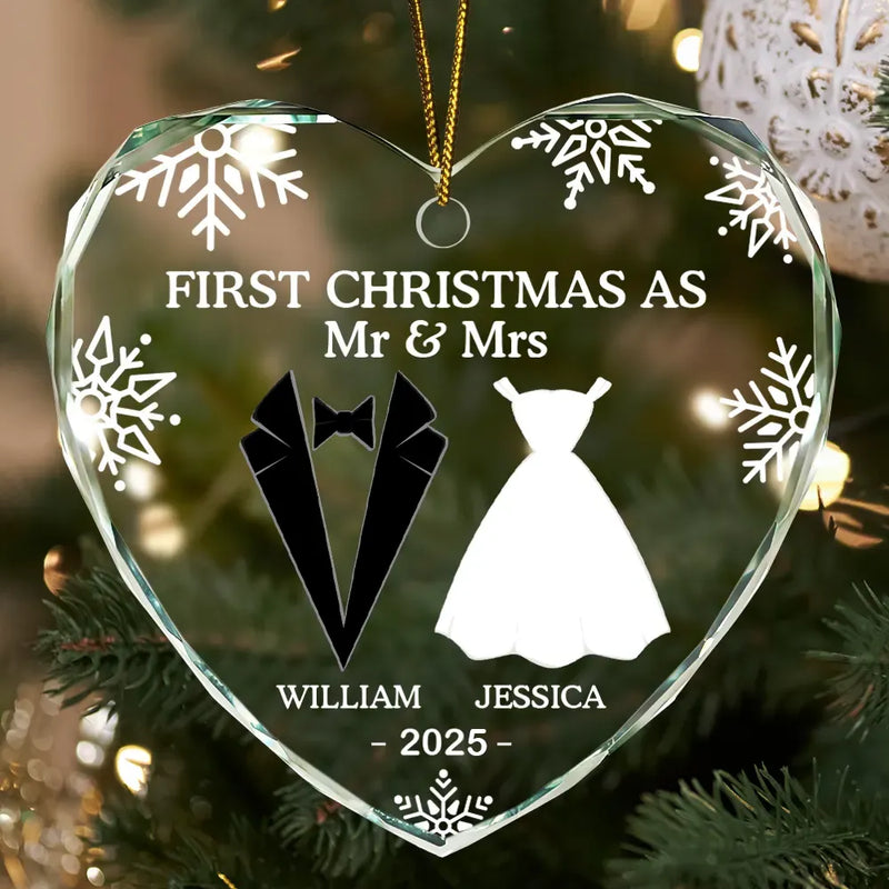 First Christmas As Married Couples - Personalized Heart Shaped Glass Ornament - Christmas Gift For Her/Him, Husband/Wife, Couples 3