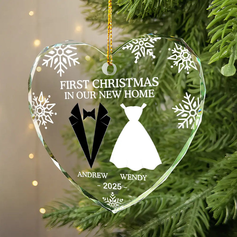 First Christmas As Married Couples - Personalized Heart Shaped Glass Ornament - Christmas Gift For Her/Him, Husband/Wife, Couples 5