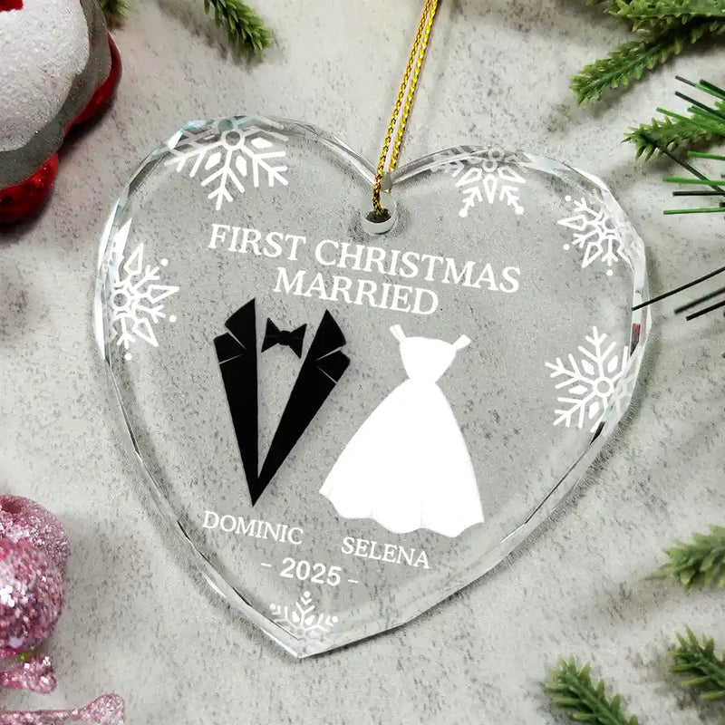 First Christmas As Married Couples - Personalized Heart Shaped Glass Ornament - Christmas Gift For Her/Him, Husband/Wife, Couples 6