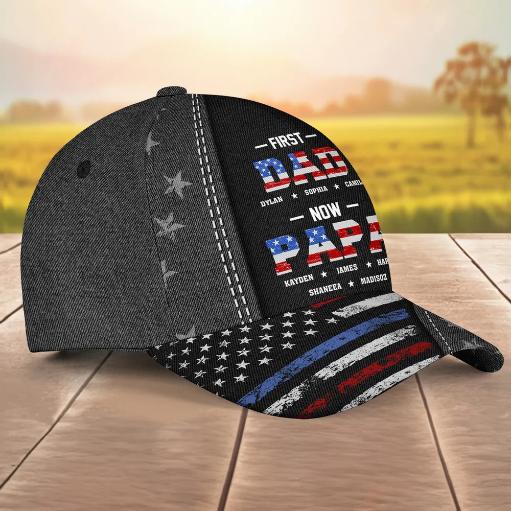 First Dad Now Papa - Personalized Classic Cap - Father's Day Gift For Dad, Grandpa, Husband
