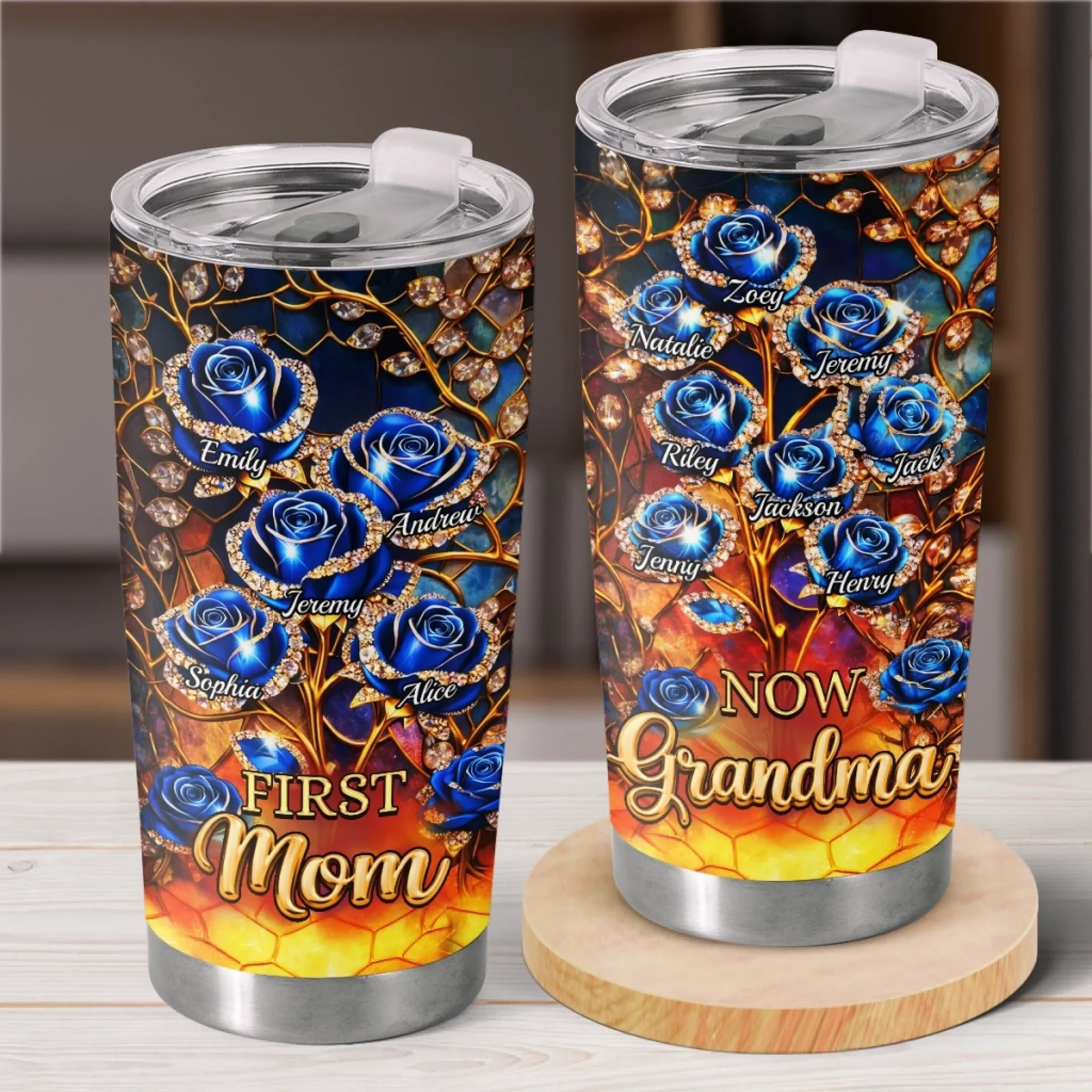 First Mom Now Grandma Rose - Personalized Custom 20oz Fat Tumbler Cup - Mother's Day Gift For Mom, Grandma