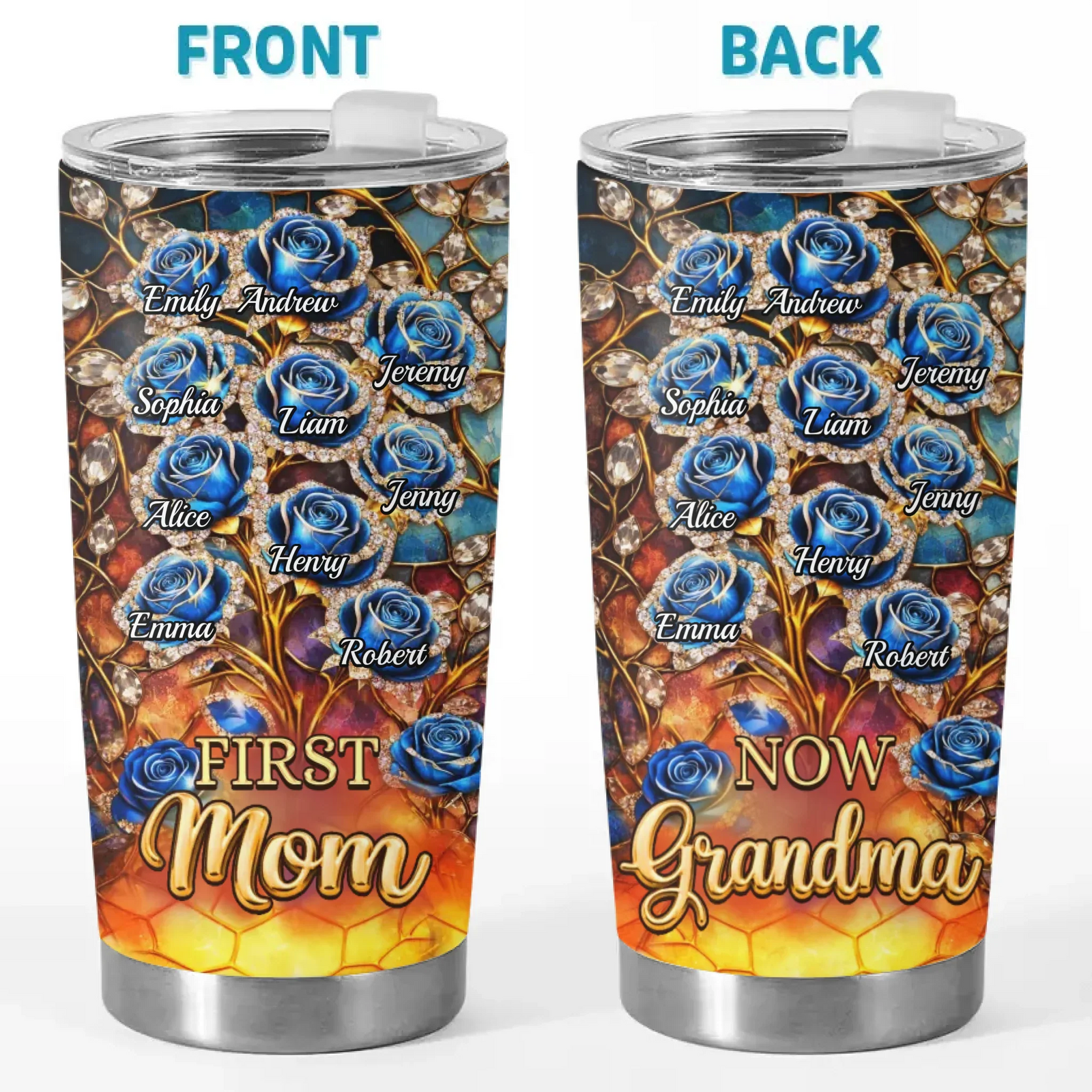 First Mom Now Grandma Rose - Personalized Custom 20oz Fat Tumbler Cup - Mother's Day Gift For Mom, Grandma