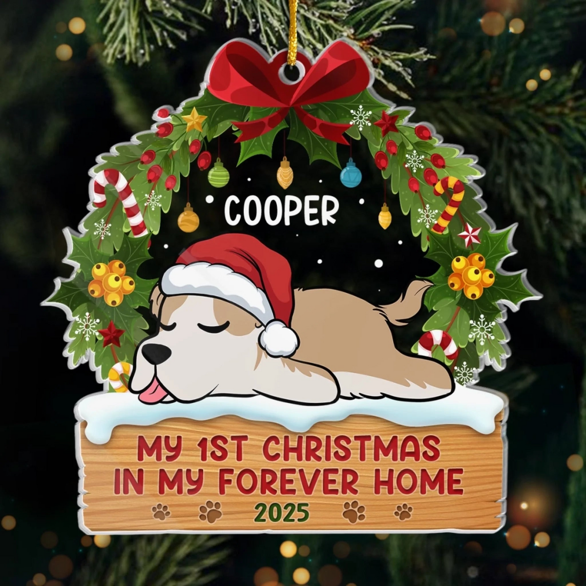 First Paws Under The Tree Dog &amp; Cat - Personalized Custom Shaped Acrylic Ornament - Christmas Gift For Dog Lovers, Cat Lovers