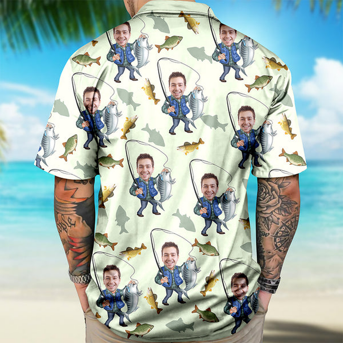 Custom Photo Human Face Bass Fishing Hawaiian/Aloha Shirts Hawaiian shirt, alternate view 3