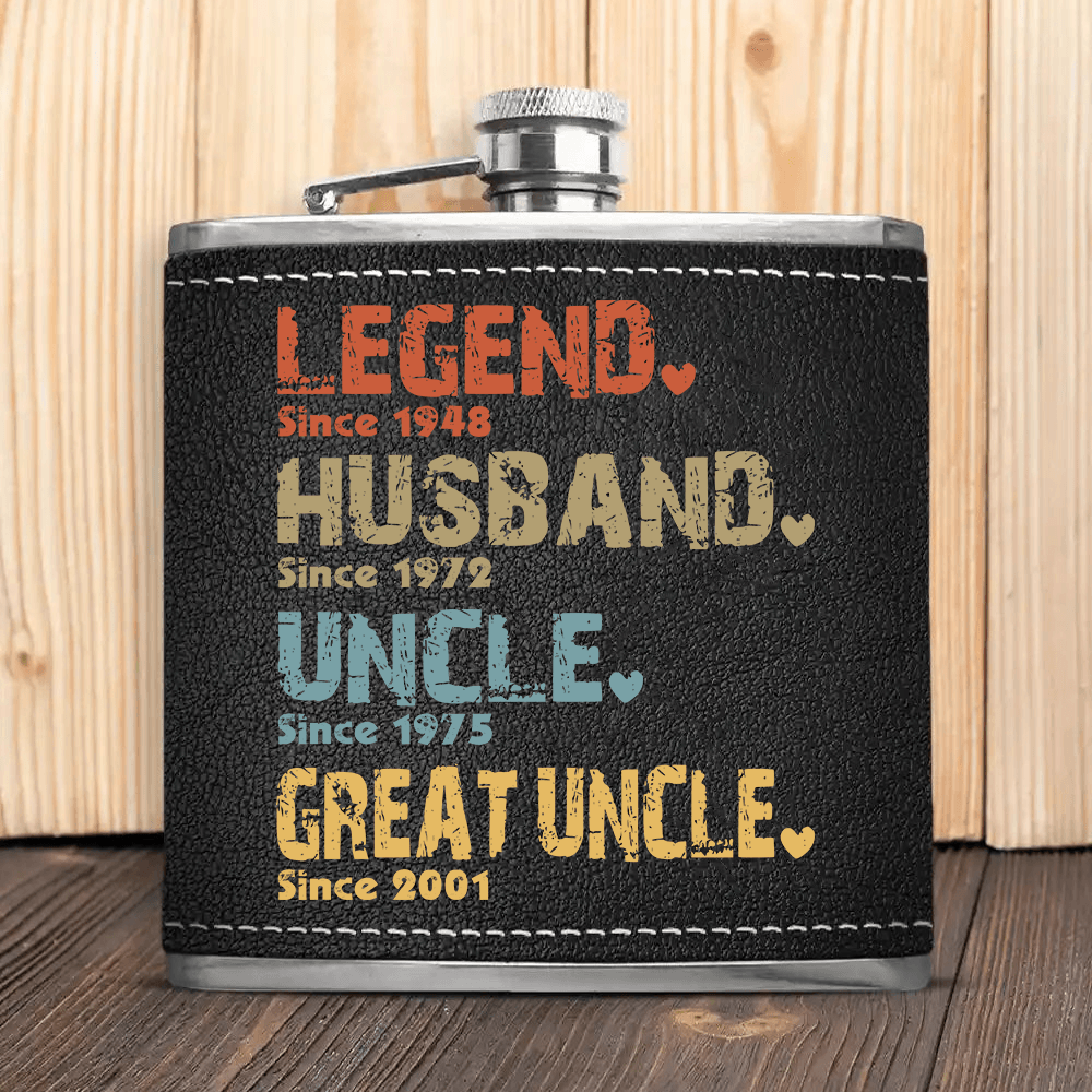 The Amazing Journey Of A Man - Personalized Custom Year Leather Hip Flask - Father's Day Gift for Family Members Grandpa, Dad, Boyfriend, Husband, Uncle - Suzitee Store