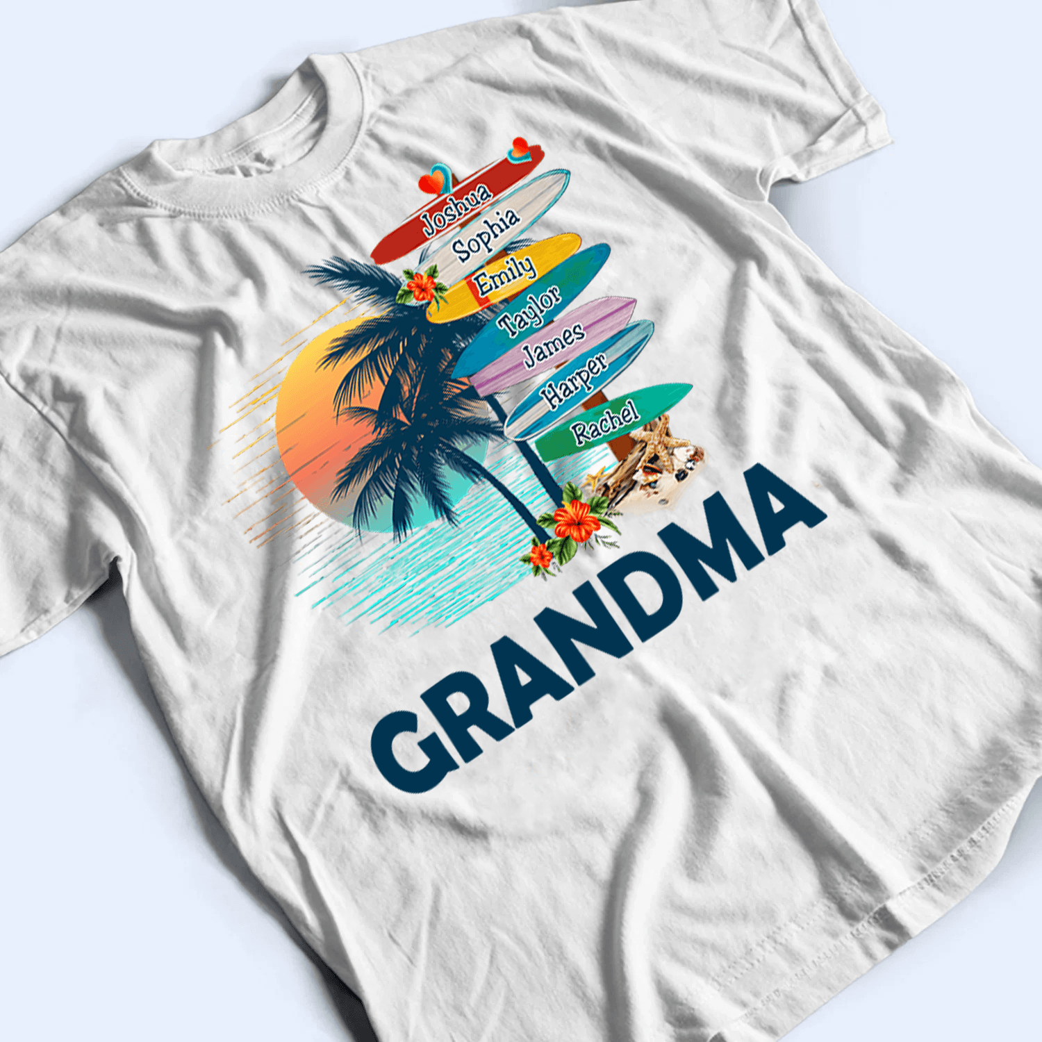 Grandma Surfboards Summer Vacation - Personalized Custom T Shirt - Summer Gift for Grandma/Nana/Mimi, Mom, Wife, Grandparent 4