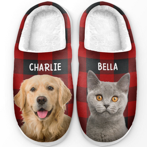 Custom Photo Happiness Is A Warm Puppy - Dog Personalized Slippers - Gift For Dog Lovers, Pet Lovers, Dog Mom, Dog Dad
