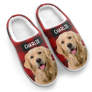 Custom Photo Happiness Is A Warm Puppy - Dog Personalized Slippers - Gift For Dog Lovers, Pet Lovers, Dog Mom, Dog Dad