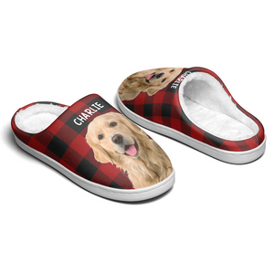Custom Photo Happiness Is A Warm Puppy - Dog Personalized Slippers - Gift For Dog Lovers, Pet Lovers, Dog Mom, Dog Dad