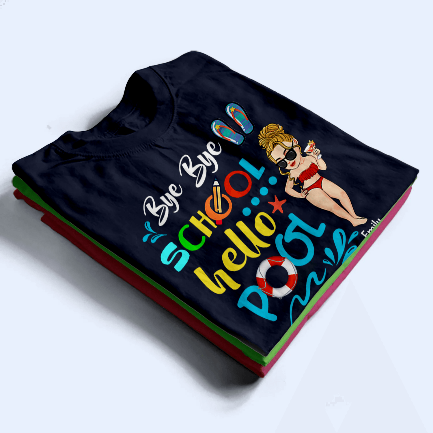 Bye Bye School Hello Pool - Personalized Custom T Shirt - Summer Break, Last Day Of School, Birthday, Loving, Funny Gift for Teacher, Kindergarten, Preschool, Pre K, Paraprofessional - Suzitee Store