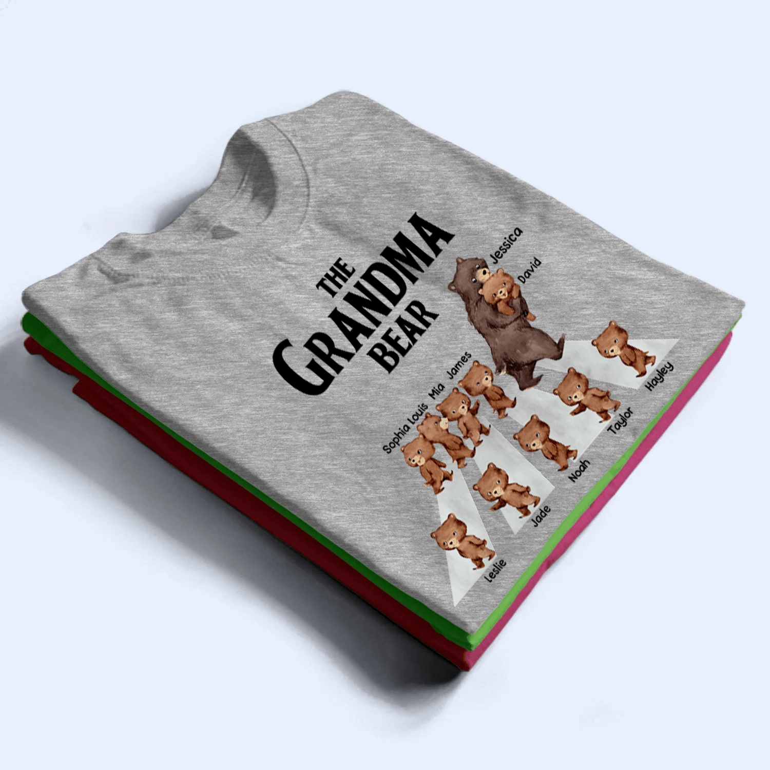 The Grandma Bear Custom Grandkids' Names - Personalized T Shirt - Birthday, Loving Gift for Grandma/Nana/Mimi, Mom, Wife, Grandparent